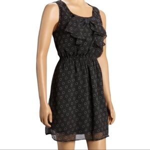 ZA ZEN Ruffle Trim Geo Print Dress With Ruched Waist Brown Xsmall-Small